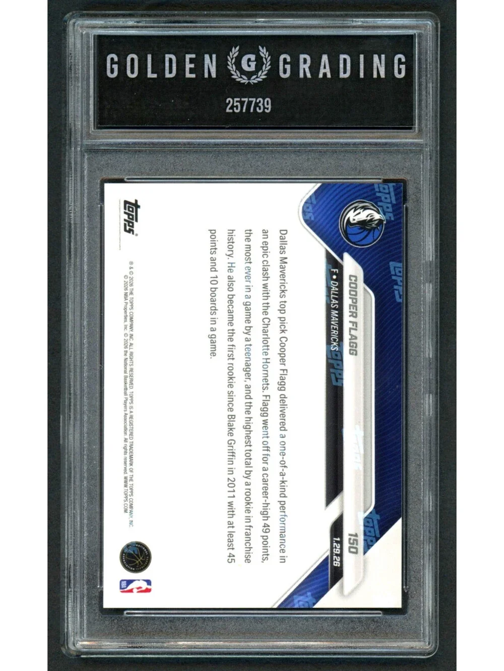 2025-26  Topps Now #150 Cooper Flagg Rookie Card (RC) Graded Mint 9